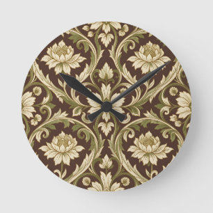Art Nouveau Floral Pattern Cream Green Scroll Round Clock