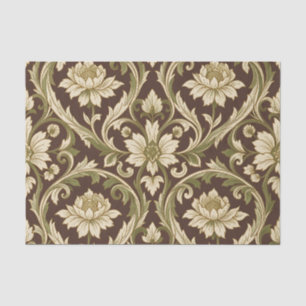 Art Nouveau Floral Pattern Cream Green Scroll Tissue Paper