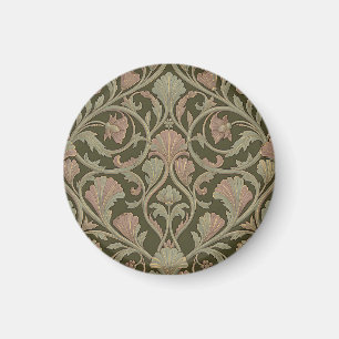Art Nouveau Floral Pattern Dark Green Pink Vintage Magnet
