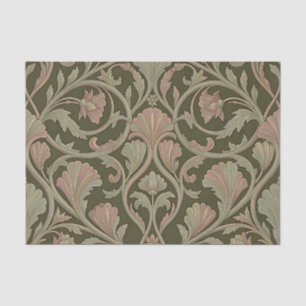Art Nouveau Floral Pattern Dark Green Pink Vintage Tissue Paper