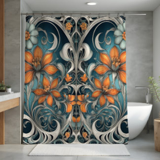 Art Nouveau floral pattern teal orange