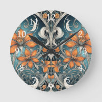 Art Nouveau floral pattern teal orange