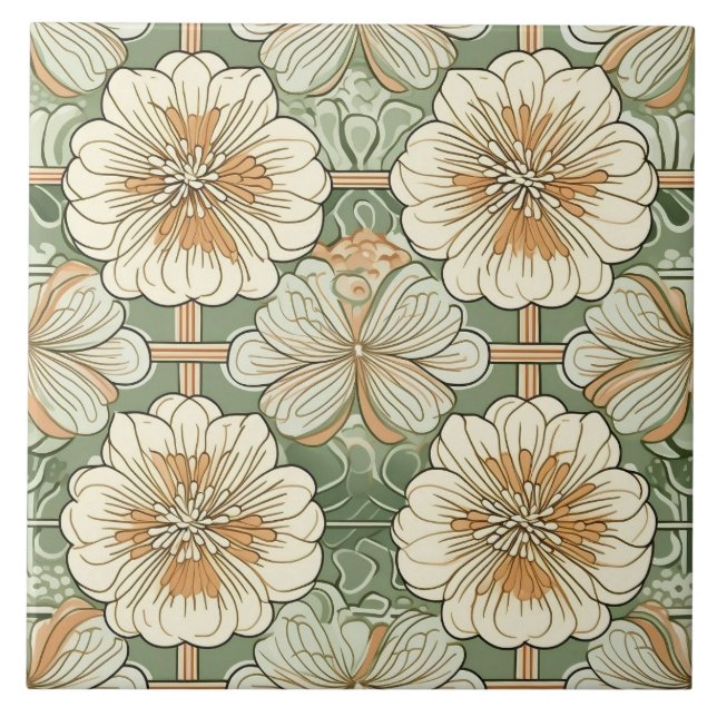 Art Nouveau Floral Pattern  Tile (Front)
