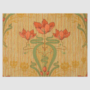 Art nouveau floral poppy red gold green elegant  tissue paper