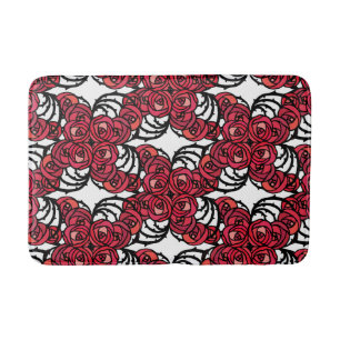 Art Nouveau Floral red and black rose vines design Bath Mat