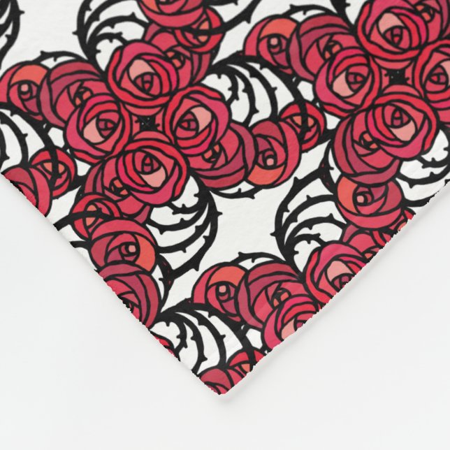 Art Nouveau Floral red and black rose vines design Fleece Blanket (Corner)