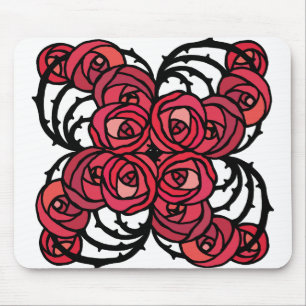 Art Nouveau Floral red and black rose vines design Mouse Pad