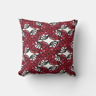 Art Nouveau Floral red and black rose vines design Throw Pillow