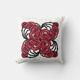 Art Nouveau Floral red and black rose vines design Throw Pillow