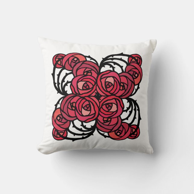 Art Nouveau Floral red and black rose vines design Throw Pillow (Front)
