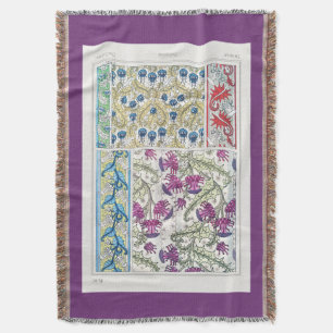 Art nouveau floral thistle flower textile art throw blanket