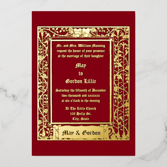 Art Nouveau Floral Vine Border & Hearts Wedding (Front)