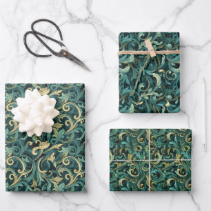 Art Nouveau Floral Vine Pattern with Teal & Green Wrapping Paper Sheet