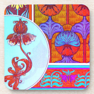 Art nouveau floral vintage flower victorian coaster