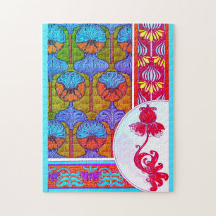 Art nouveau floral vintage flower victorian jigsaw puzzle