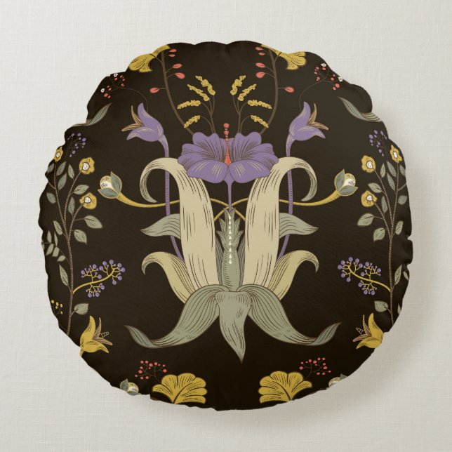 Art Nouveau Floral: Vintage Pattern Round Pillow (Front)