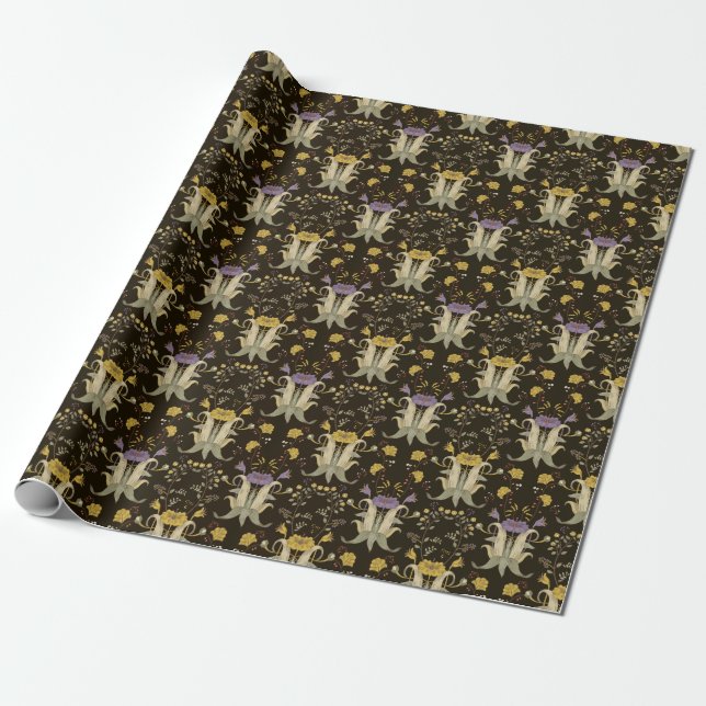 Art Nouveau Floral: Vintage Pattern Wrapping Paper (Unrolled)