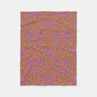 Art Nouveau floral violet pink green pattern Fleece Blanket