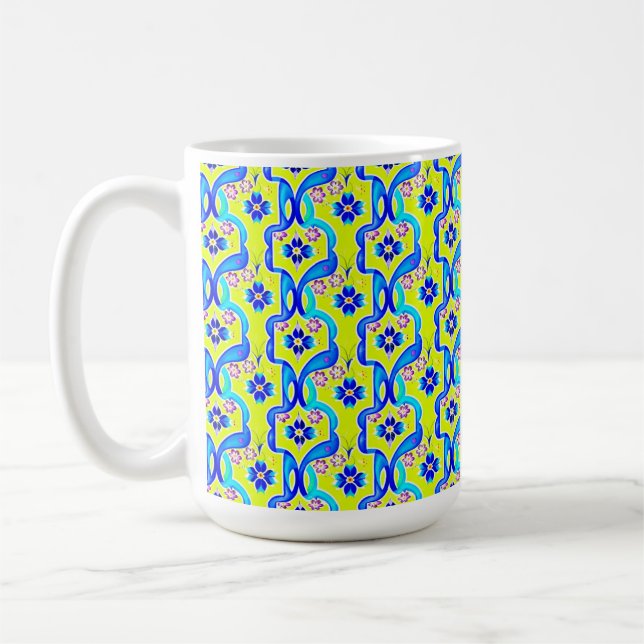 Art Nouveau Floral Watercolor Pattern Ceramic Coffee Mug (Left)
