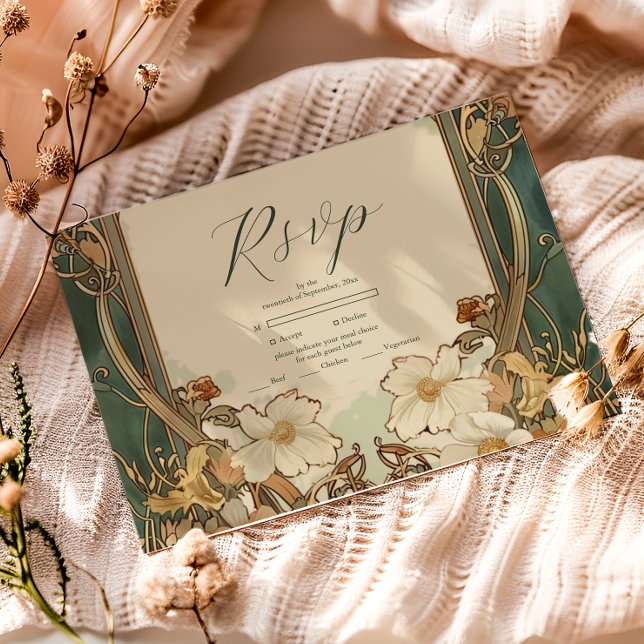 Art Nouveau Floral Wedding Celebration RSVP Card (Creator Uploaded)
