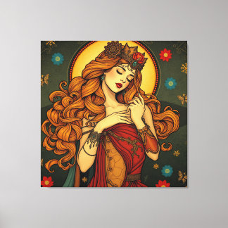 Art Nouveau Floral Woman Illustration Canvas Print