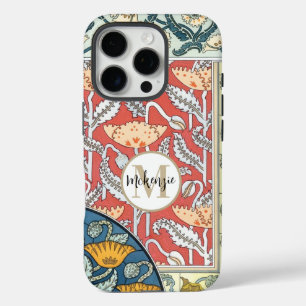 Art Nouveau Floral Yellow Red Aqua Pattern iPhone 16 Pro Case
