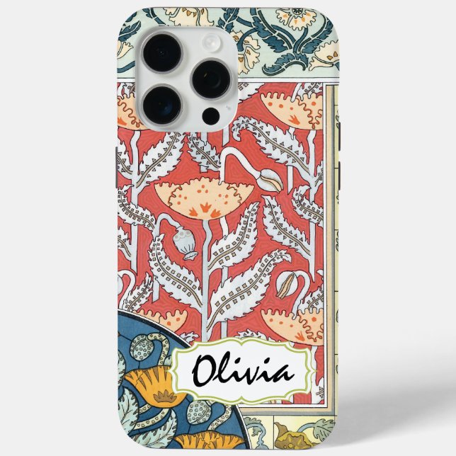 Art Nouveau Floral Yellow Red Aqua Pattern Case-Mate iPhone Case (Back)