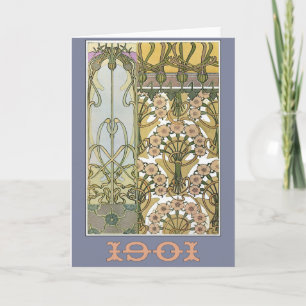 Art nouveau flowers alphonse mucha floral art card