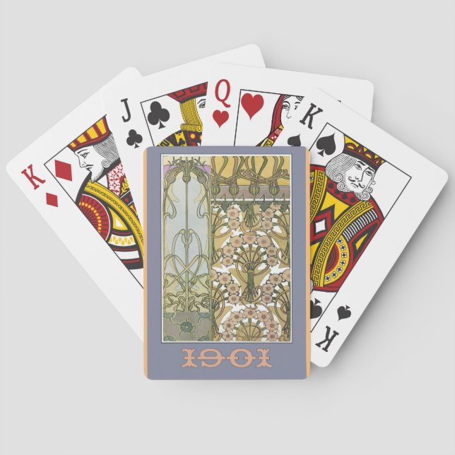 Art nouveau flowers  alphonse mucha floral art playing cards (Back)