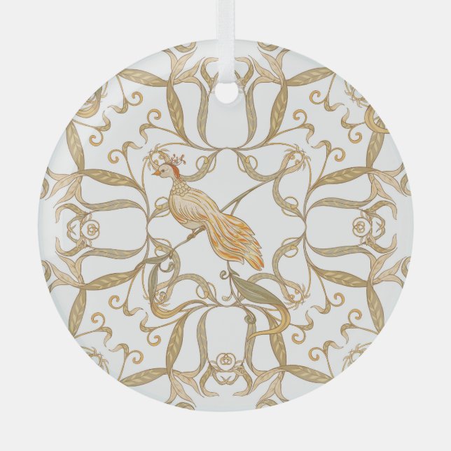 Art Nouveau Flowers Birds Glass Ornament (Front)