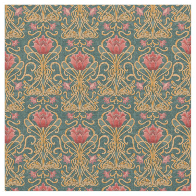 Art Nouveau flowers Fabric (Close Up)