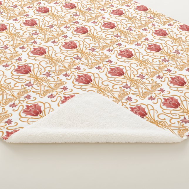 Art Nouveau flowers white Sherpa Blanket (3/4)