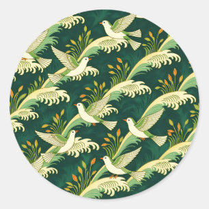 Art Nouveau Flying Bird Pattern Elegant Nature  Classic Round Sticker