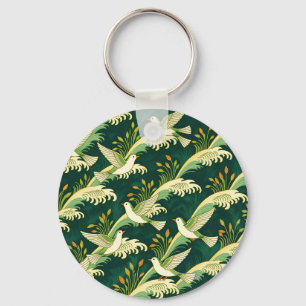 Art Nouveau Flying Bird Pattern Elegant Nature  Keychain