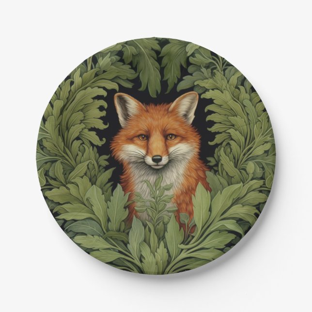Art nouveau fox in the forest paper plate (Front)