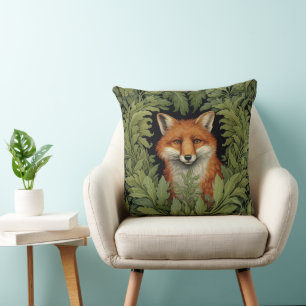 Art nouveau fox in the forest throw pillow