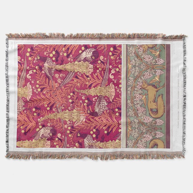 Art nouveau fox pheasant Foxglove verneuil  Throw Blanket (Front)
