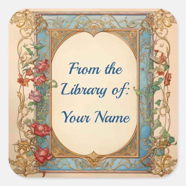 Art Nouveau Frame Bookplate for Your Child Square Sticker (Front)