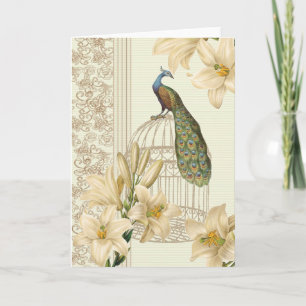 art nouveau  french lily vintage birdcage peacock card