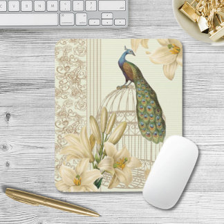 art nouveau french lily vintage birdcage peacock mouse pad
