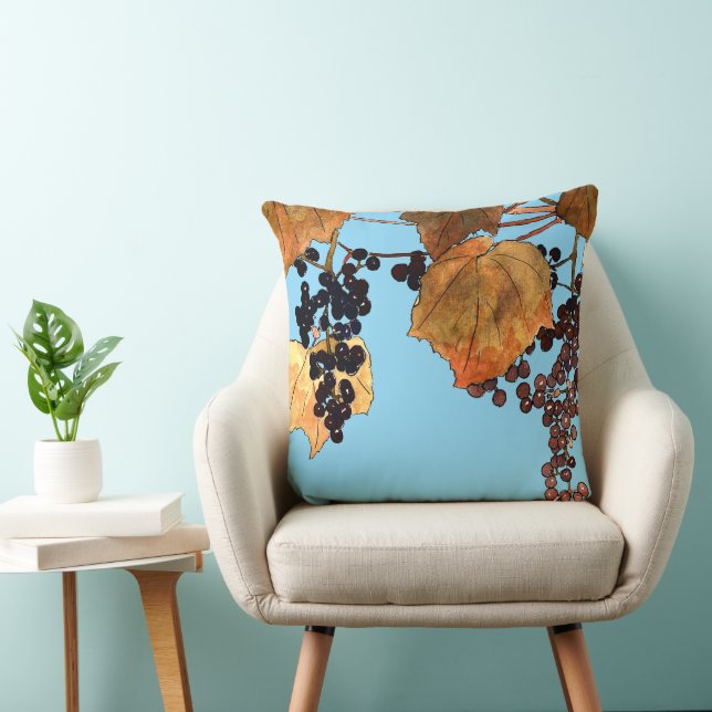 Art Nouveau Frost Grapes Throw Pillow (Chair)