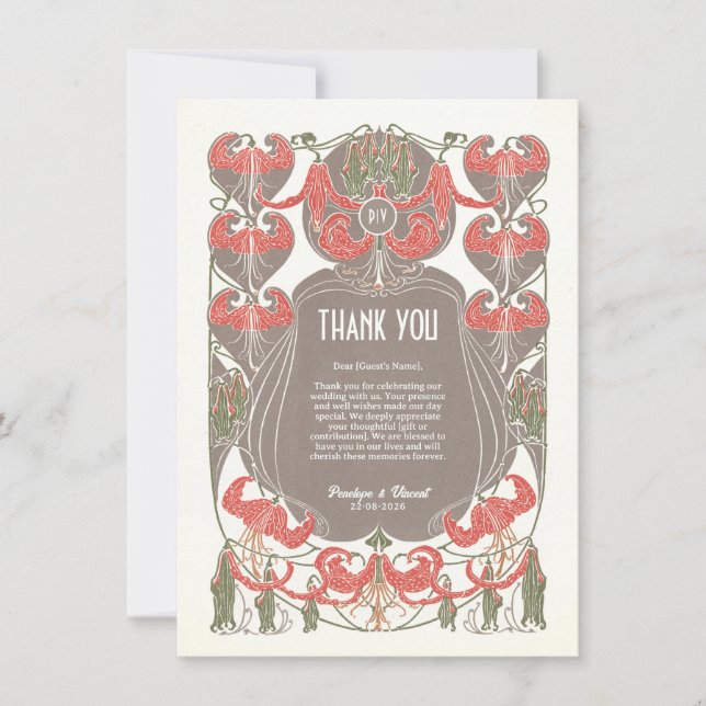 Art Nouveau Fuchsia Elegance Merci (Devant)