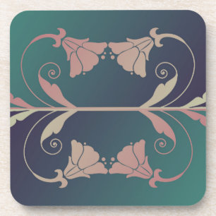 Art nouveau fuschia flower pink blue green elegant coaster
