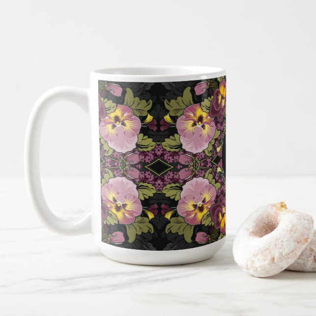 Art Nouveau Garden of Pansies Coffee Mug (With Donut)