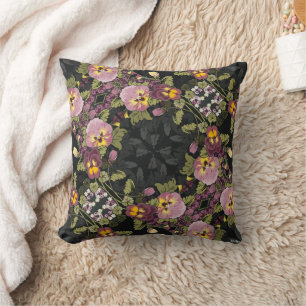 Art Nouveau Garden of Pansies II Vintage Throw Pillow