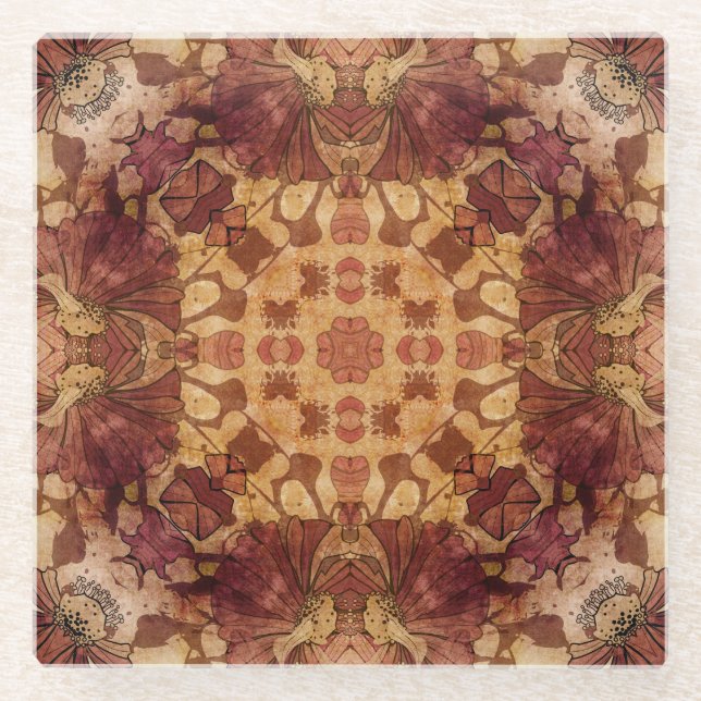 Art nouveau geometric, ornamental pattern. glass coaster (Front)