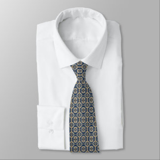 Art Nouveau Geometric Pattern Blues, Golds & Cream Tie