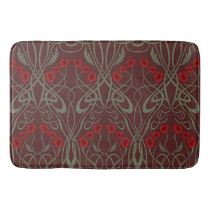 Art Nouveau Geometric Poppies and Sinuous Stems Bath Mat