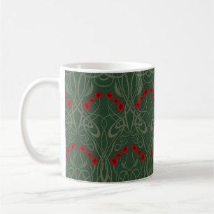 Art Nouveau Geometric Poppies and Sinuous Stems Coffee Mug