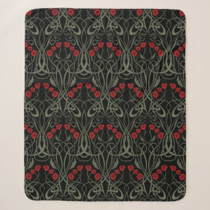 Art Nouveau Geometric Poppies and Sinuous Stems Sherpa Blanket